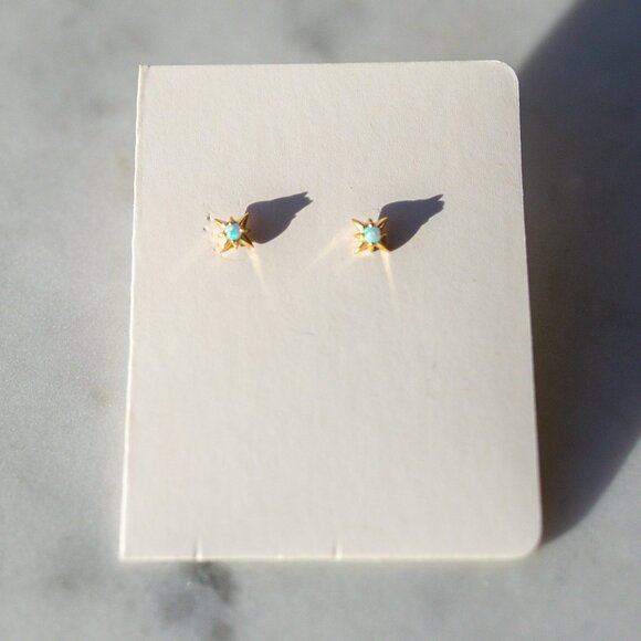 Opal Stud Earrings North Star gold studs dainty opal earrings October Birthstone - Picture 11 of 11